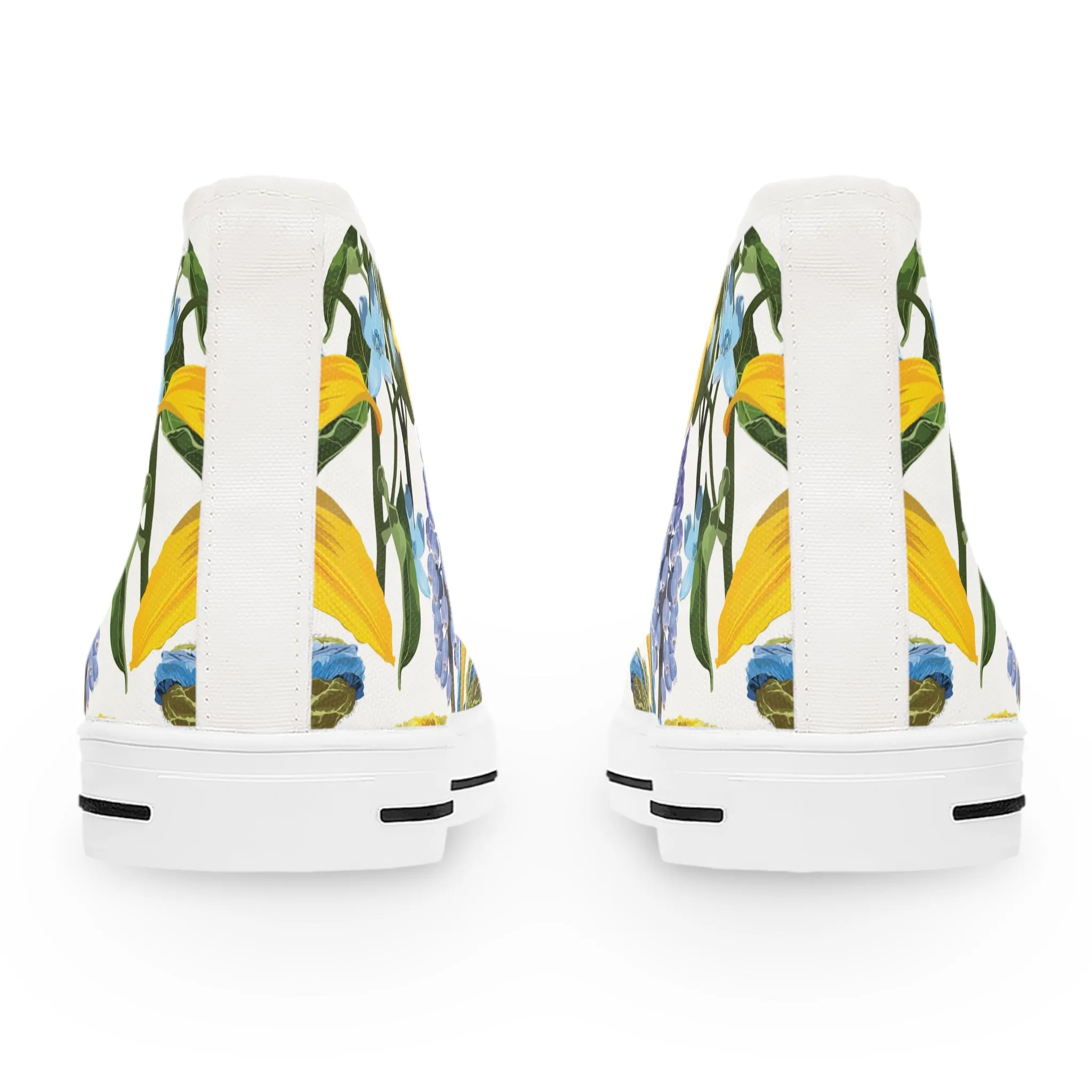 Yellow and Blue Flower Women's High Top Sneakers